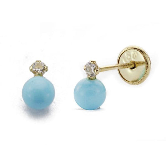 18K PENDIENTES ORO AMARILLO TURQUESA CIRCONITA 6X4 MM. CIERRE TUERCA