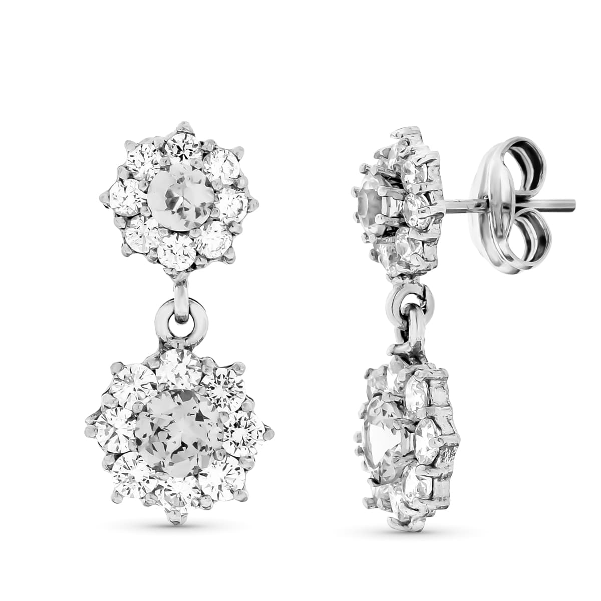 Pendientes Cuajo Circonita de oro blanco 18K