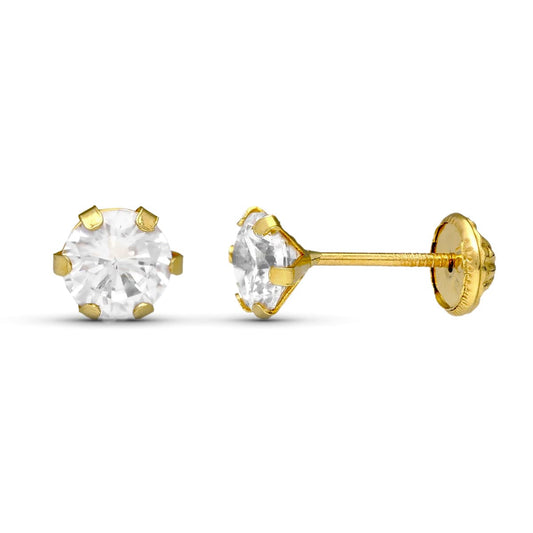 18K PENDIENTES ORO AMARILLO CIRCONITA GARRAS 5X5 MM CIERRE TUERCA