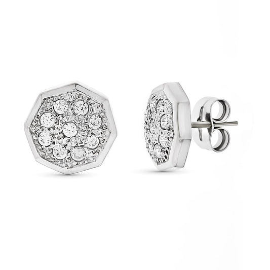 18K PENDIENTES ORO BLANCO CIRCONITA 11X11 MM CIERRE A PRESIÓN