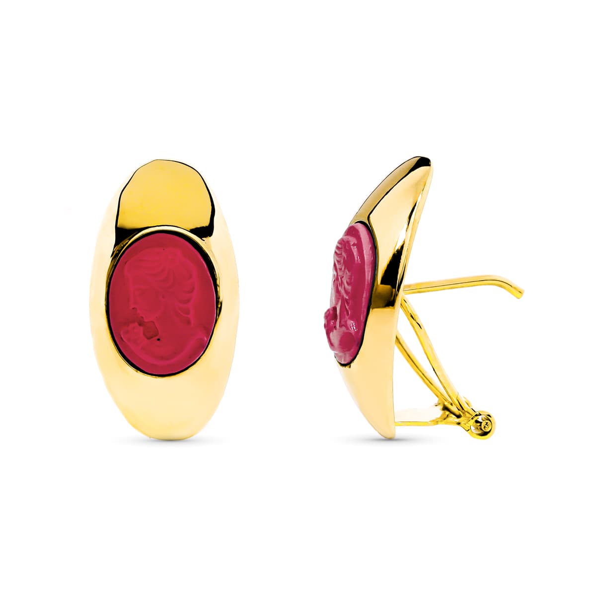 Pendientes Camafeo Coral Ceirre Omega de oro amarillo 18K