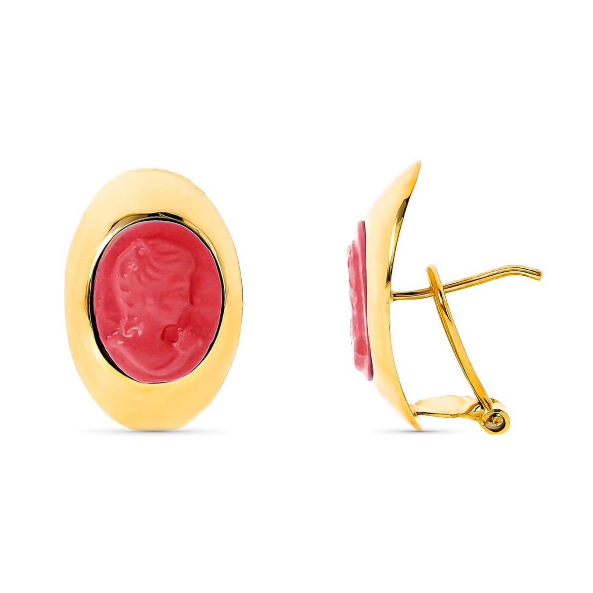 Pendientes Camafeo Coralina 20 x 13 mm de oro amarillo 18K