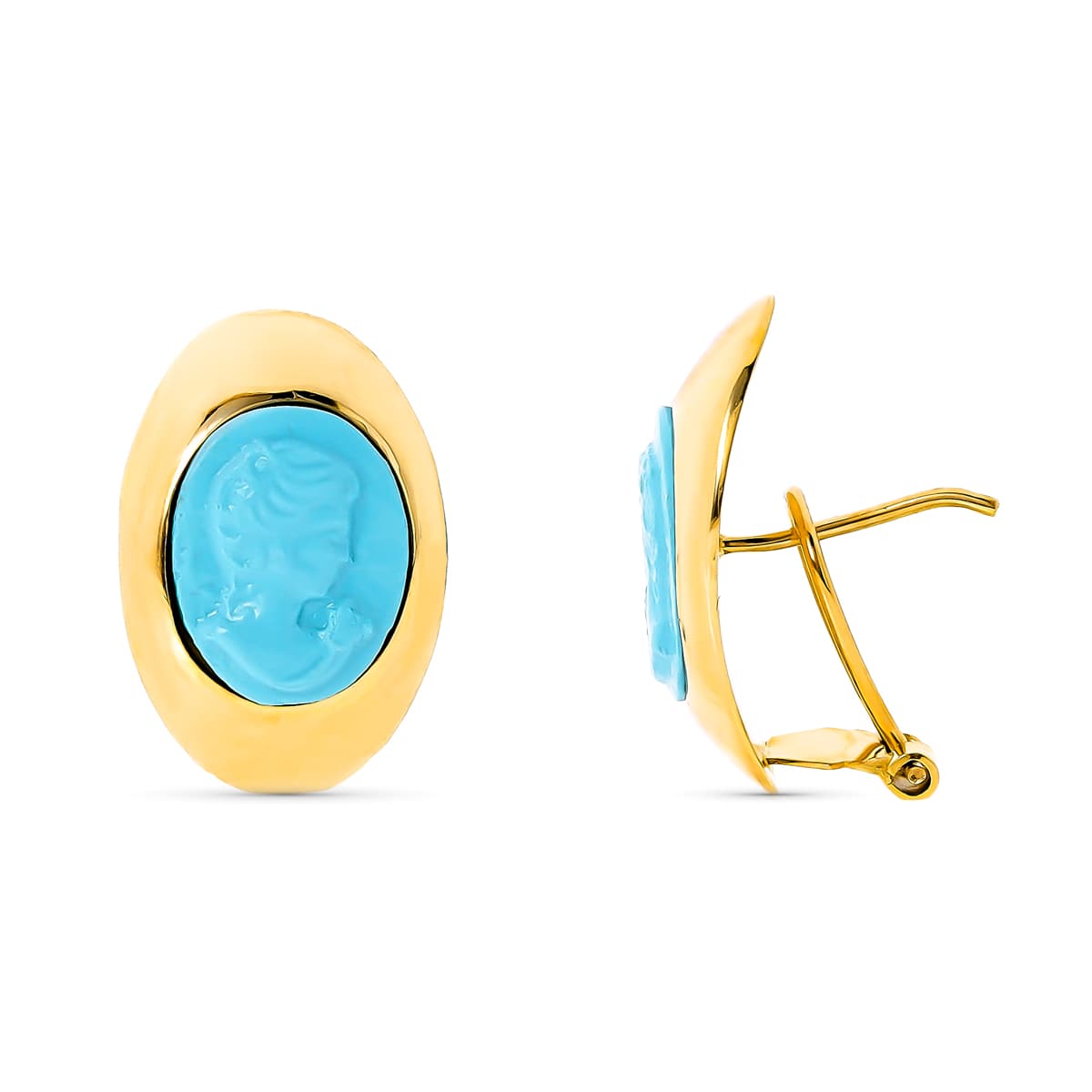 Pendientes Camafeo Turquesa 20 x 13 mm de oro amarillo 18K