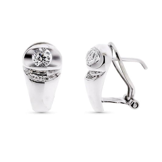18K PENDIENTES ORO BLANCO CIRCONITA 14X9 MM CIERRE OMEGA