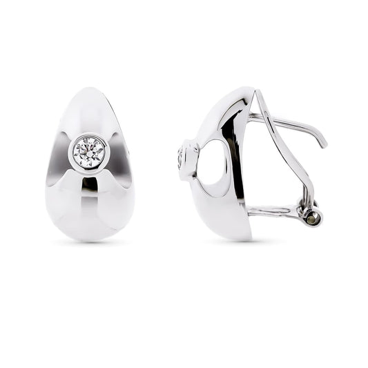 18K PENDIENTES ORO BLANCO CIRCONITA 16X9 MM CIERRE OMEGA