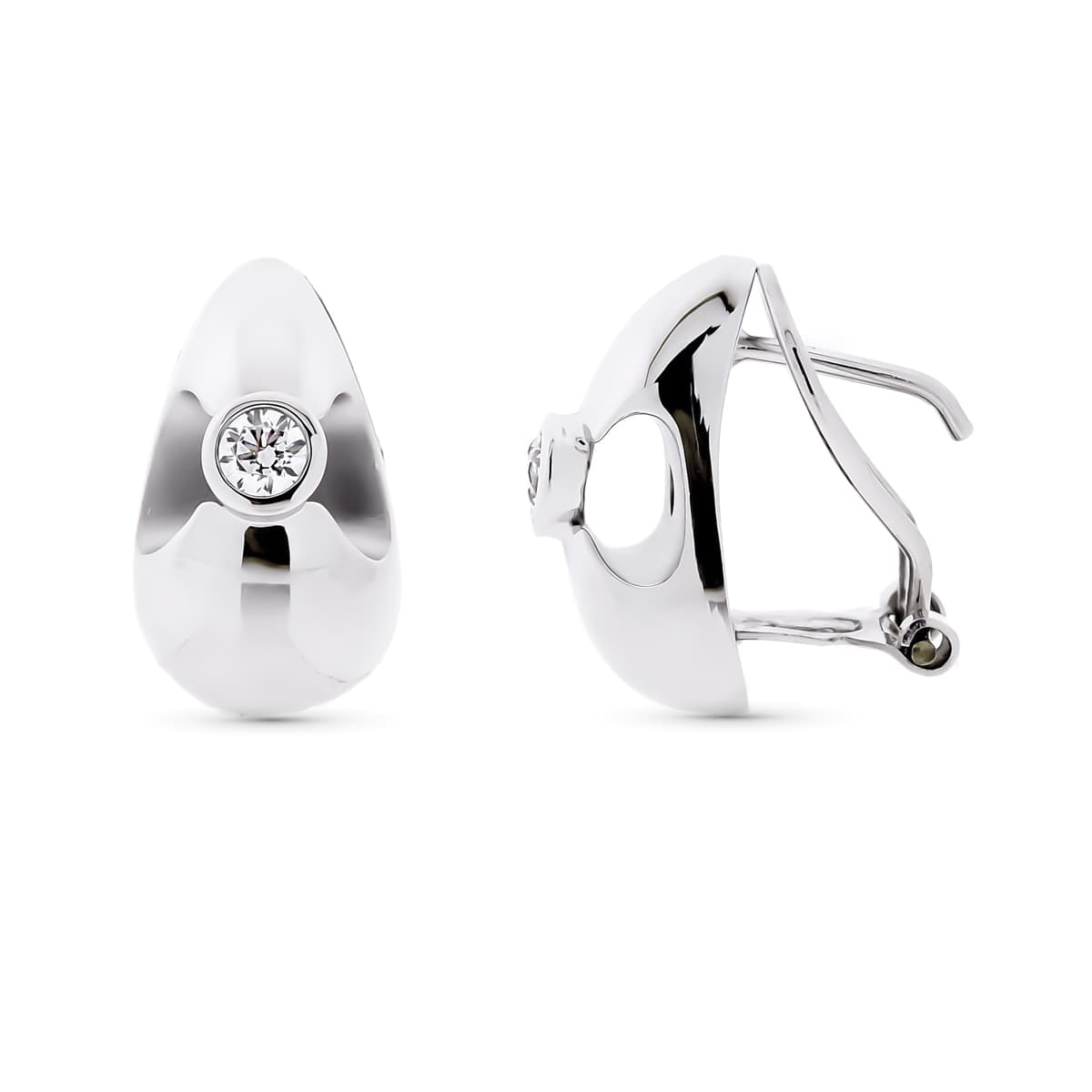 18K PENDIENTES ORO BLANCO CIRCONITA 16X9 MM CIERRE OMEGA