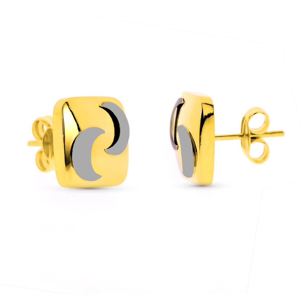 Pendientes Cuadrados Bicolor presión 18K