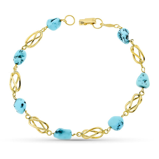 Pulsera Jaula y Turquesa 19 cm de oro amarillo 18K