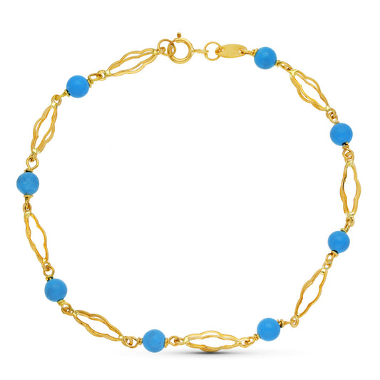 Pulsera Turquesa 4 mm 18,5 cm de oro amarillo 18K