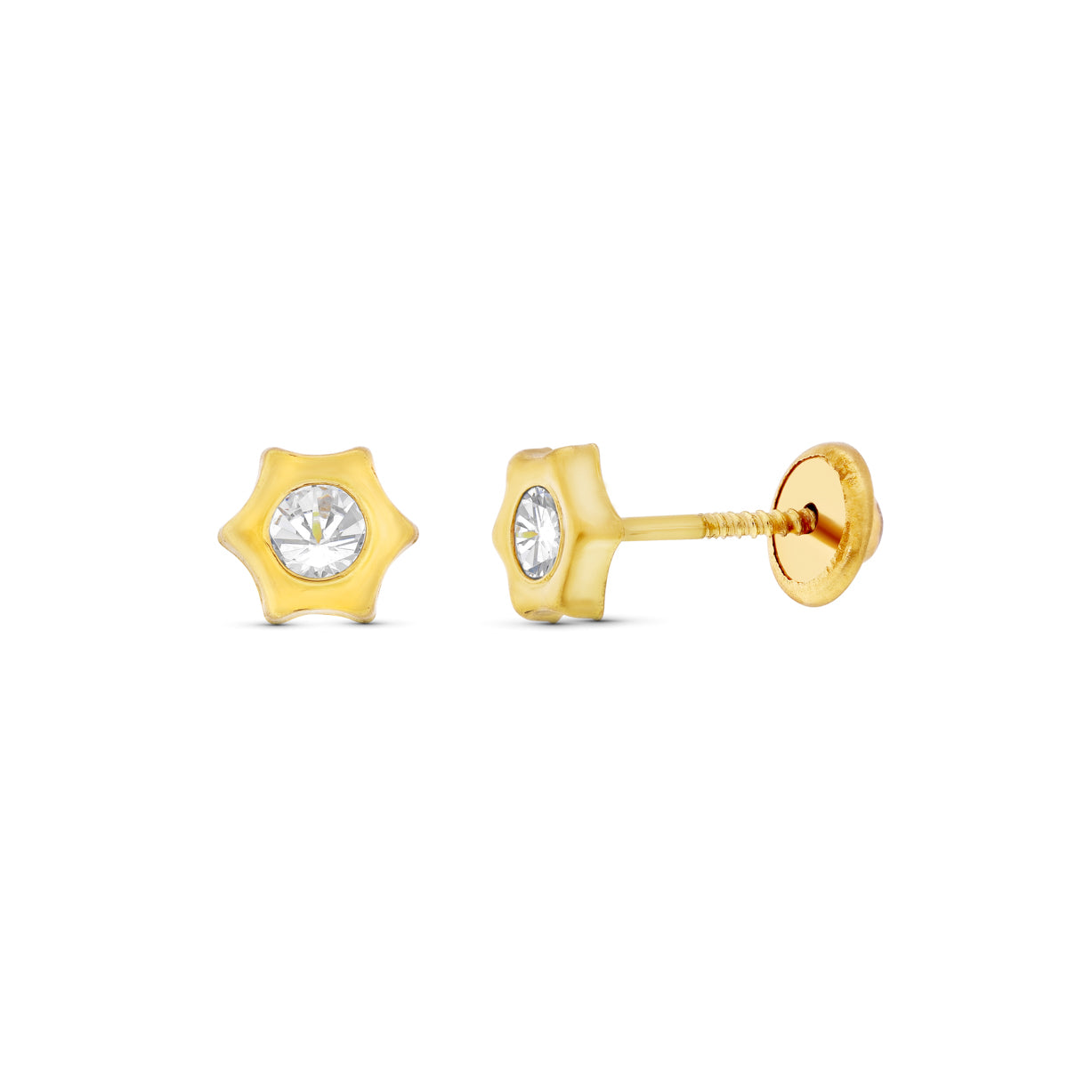 18K PENDIENTES ORO AMARILLO ESTRELLA 6X5 MM CIERRE TUERCA