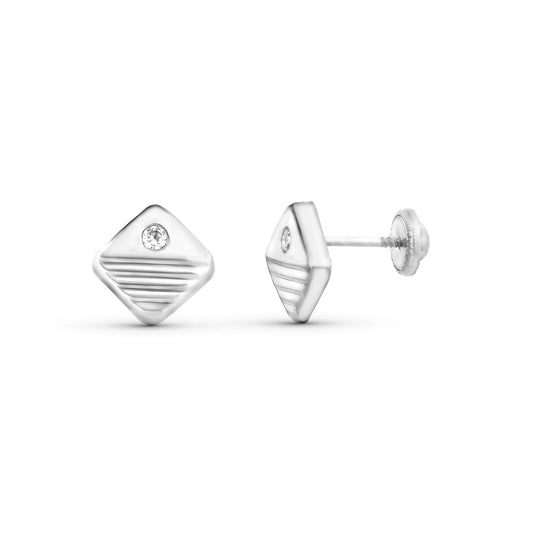 18K PENDIENTES ORO BLANCO CUADRADOS 7X7 MM. CIERRE TUERCA
