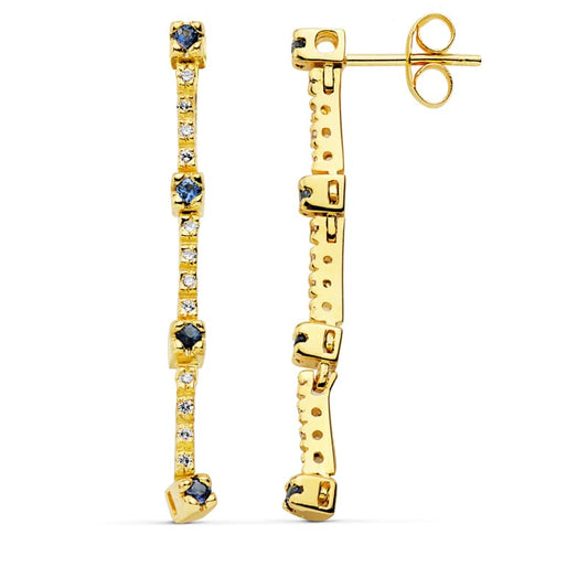 18K PENDIENTES ORO AMARILLO LARGOS 16 CIRCONITA Y ZAFIRO PRESION