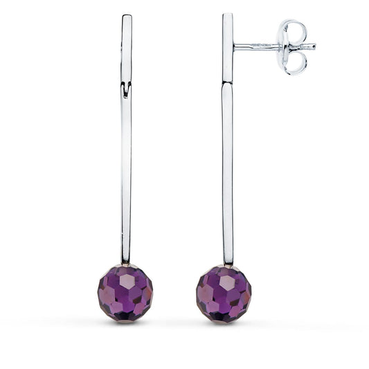 18K PENDIENTES ORO BLANCO LARGOS BOLA 8 MM PRESIÓN
