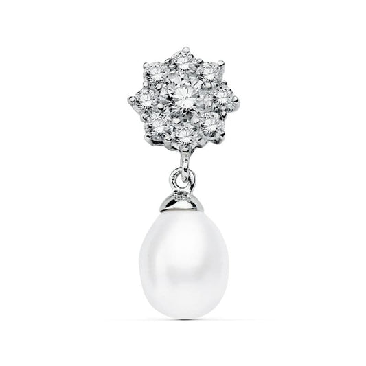 Colgante Cuajo y Perla 23 x 10 mm de oro blanco 18K