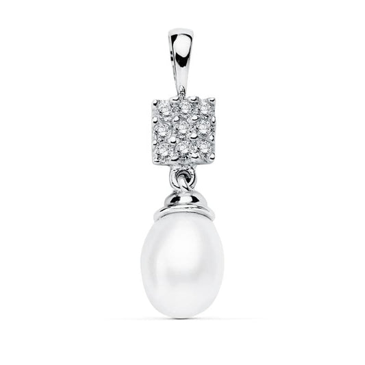 Colgante Cuajo y Perla 22 x 8 mm de oro blanco 18K