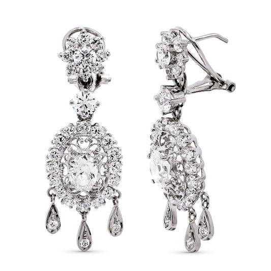 18K PENDIENTES ORO BLANCO LARGOS CIRCONITA 42X14 MM CIERRE OMEGA