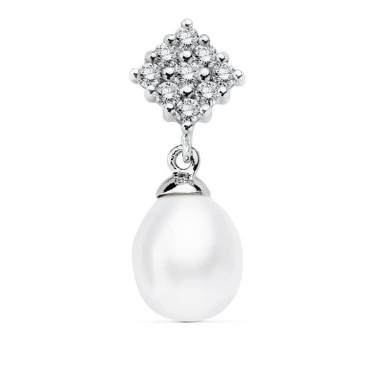 Colgante Cuajo y Perla 22 x 8 mm de oro blanco 18K