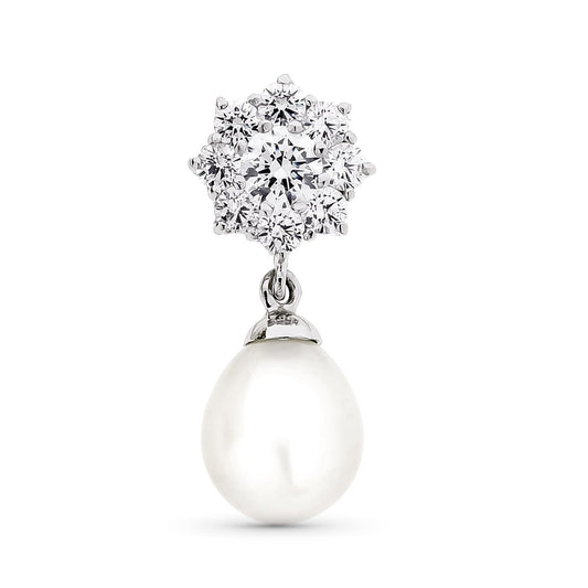 Colgante con Perla y Circonitas de oro blanco 18K