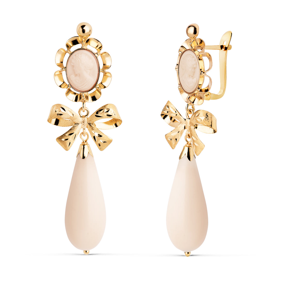 Pendientes Cubanas Marfil Camafeo 42 x 13 mm. de oro amarillo 18K