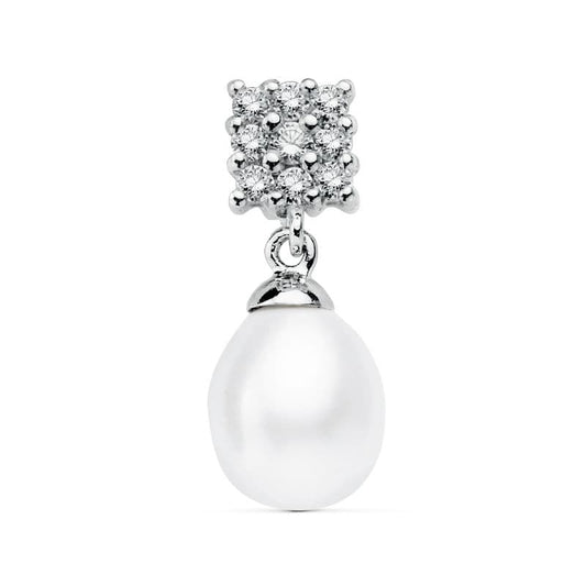 Colgante Cuajo y Perla 20 x 8 mm de oro blanco 18K