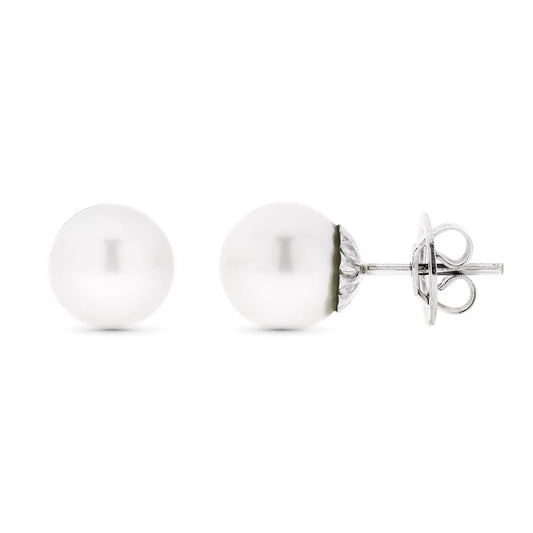 18K PENDIENTES ORO BLANCO Y PERLA AUSTRALIANA 9 MM CIERRE PRESION
