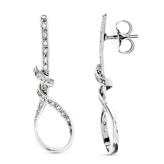 18K PENDIENTES ORO BLANCO LARGOS NUDO CIRCONITA 41X12 MM PRESIÓN
