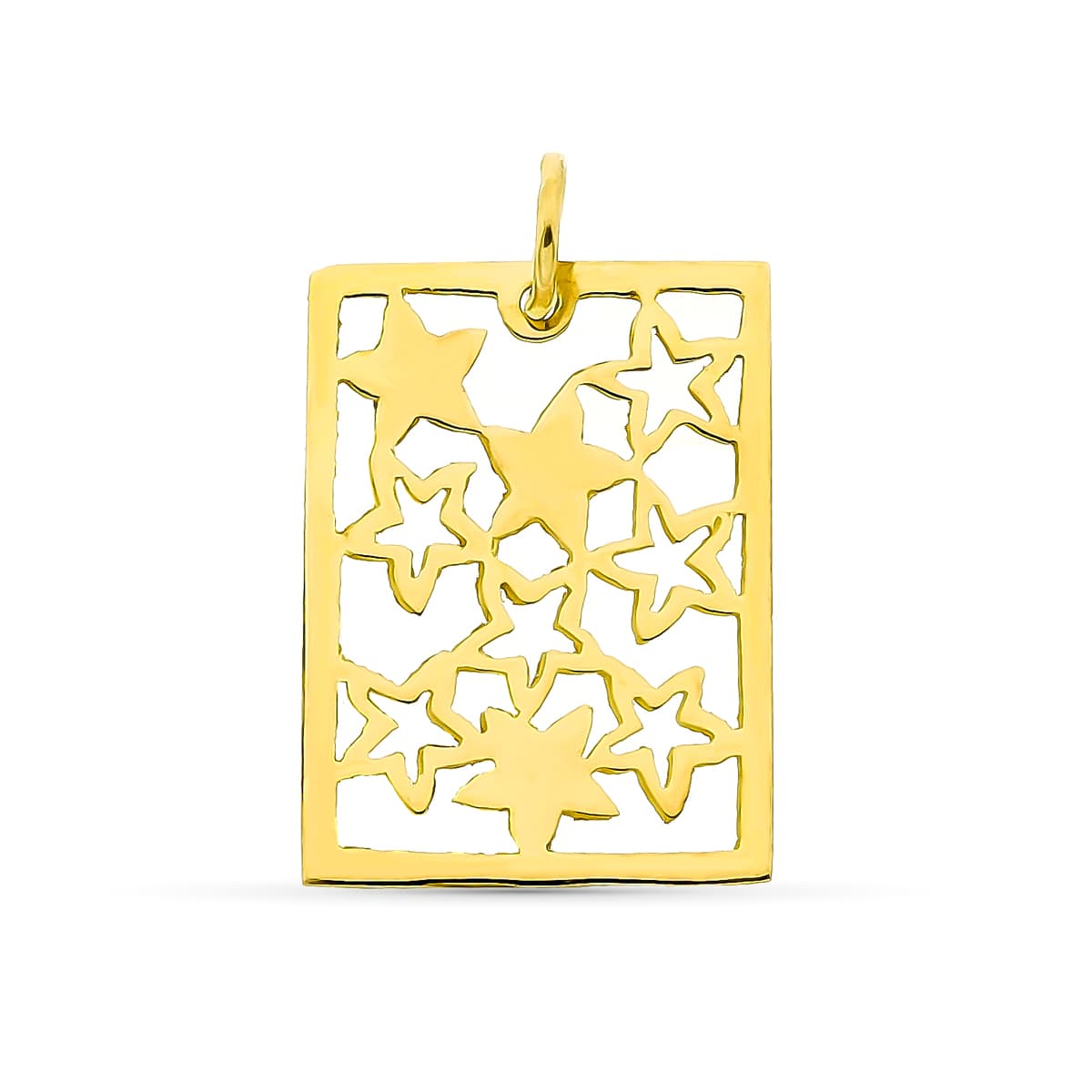18K COLGANTE ORO AMARILLO RECTANGULO CALADO ESTRELLAS