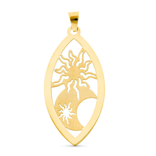 18K COLGANTE ORO AMARILLO OVAL SOL Y LUNA MATE Y BRILLO