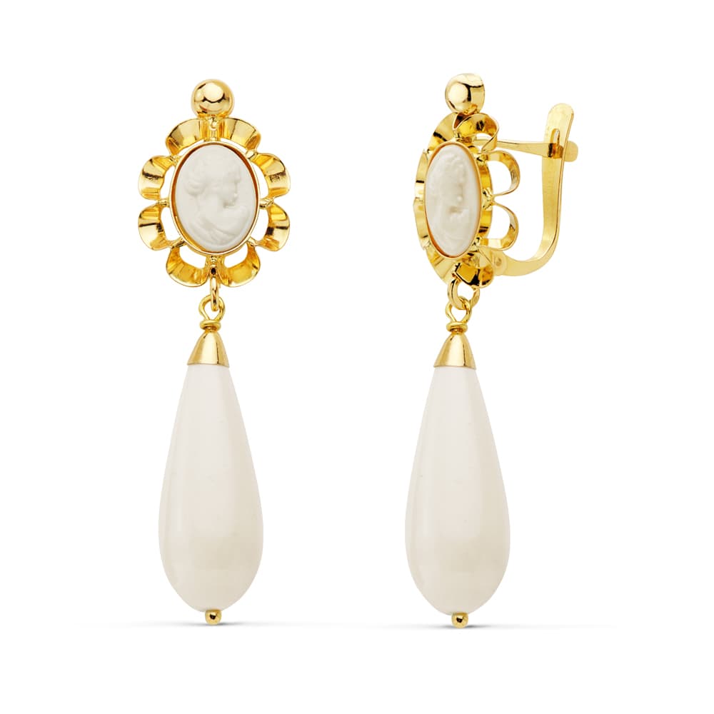 Pendientes Cubanas Amarilli Marfil 38 x 10 mm 18K