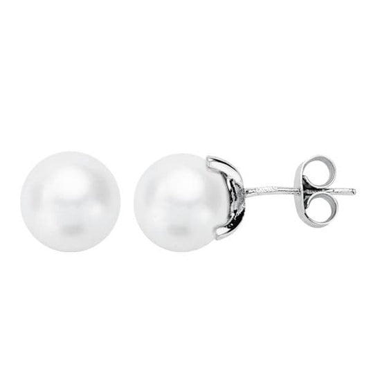 18K PENDIENTES ORO BLANCO PERLA CULTIVADA 7.5-8 MM CIERRE PRESION