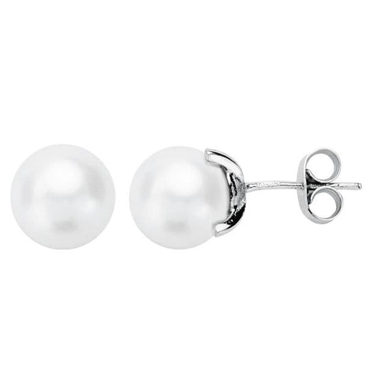 18K PENDIENTES ORO BLANCO PERLA CULTIVADA 8-8.5 MM CIERRE PRESION