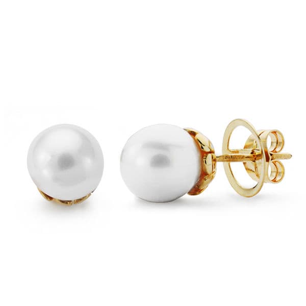 18K PENDIENTES ORO AMARILLO PERLA CULTIVADA 10 MM CIERRE PRESION
