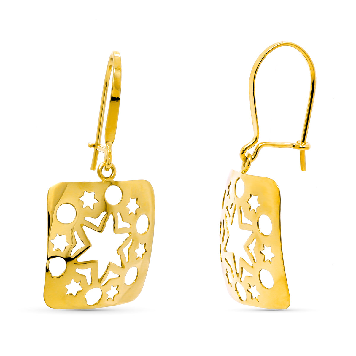 18K PENDIENTES ORO AMARILLO LARGOS CALADOS 31X16 MM CIERRE GANCHO.