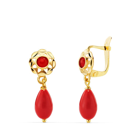 Pendientes Cubanas Coralina. 17 x 6 mm de oro amarillo 18K