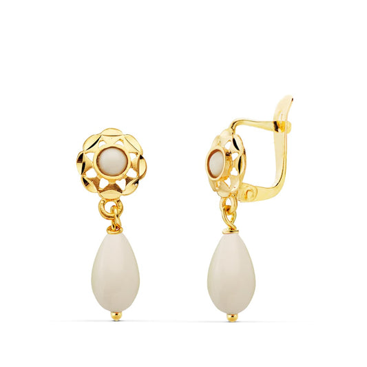 Pendientes Cubanas Lagrimas Blancas. Medida: 17 x 6 mm de oro amarillo 18K
