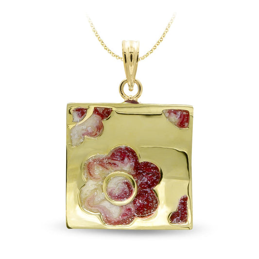 18K COLGANTE ORO AMARILLO CUADRADO ESMALTE 17X17 MM