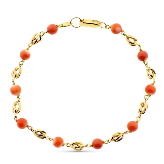 Pulsera con Jaulas y Coral Fino Japones 5 mm 20 cm de oro amarillo 18K