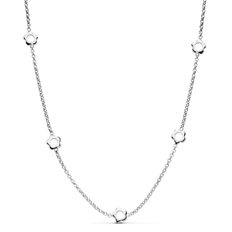 18K GARGANTILLA ORO BLANCO FLORES CADENA ROLO 42CM