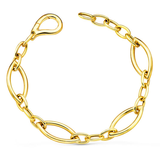 Pulsera Eslabones Ovales Brillo Ancho 10 mm Largo 19,5 cm de oro amarillo 18K