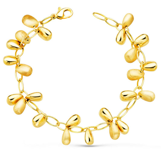 Pulsera Eslabones con Colgantes Mate y Brillo 19,5 cm de oro amarillo 18K