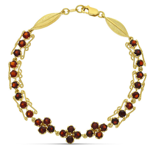 Pulsera y Granates 19 cm de oro amarillo 18K