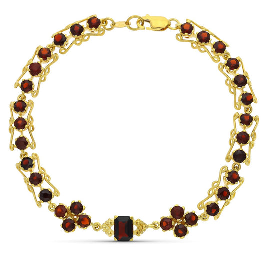 Pulsera y Granates 19 cm de oro amarillo 18K