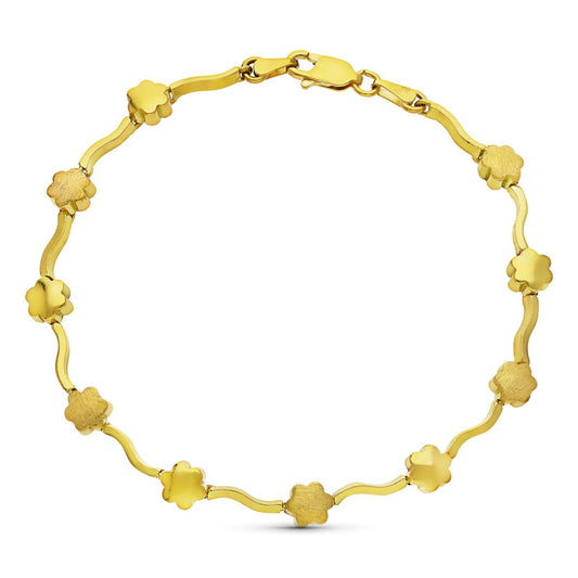 Pulsera Flores Mate y Brillo de oro amarillo 18K