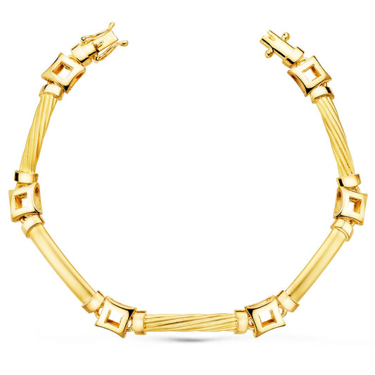 Pulsera Eslabones y Cuadrados Ancho 8 mm Largo 20 cm de oro amarillo 18K