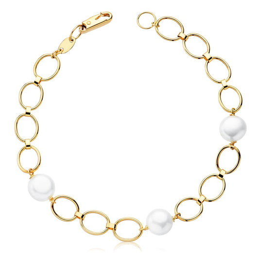 Pulsera Comunion Perla Cultivada Oval 18 cm 18K