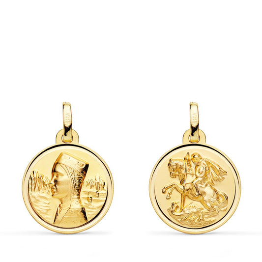 Escapulario Virgen Montserrat y San Jorge Bisel 16 mm de oro amarillo 18K