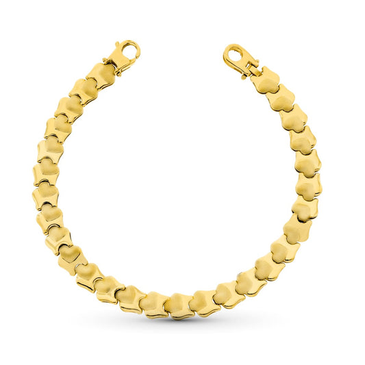 Pulsera Corazones Mate y Brillo 19 cm de oro amarillo 18K