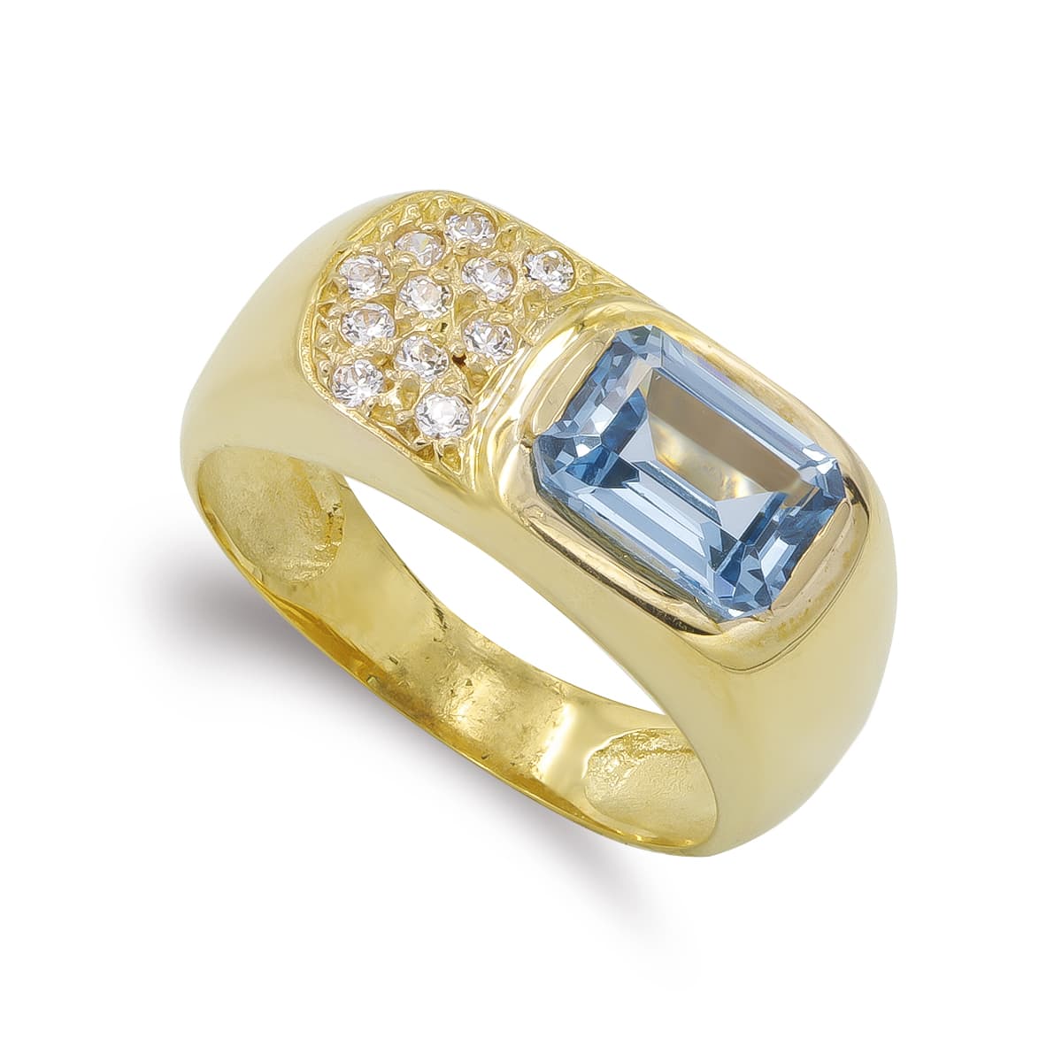 Sortija Aguamarina y Circonita 8 x 6 mm de oro amarillo 18K