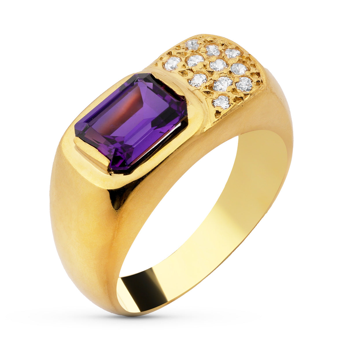 Sortija Amatista y Circonita 8 x 6 mm de oro amarillo 18K