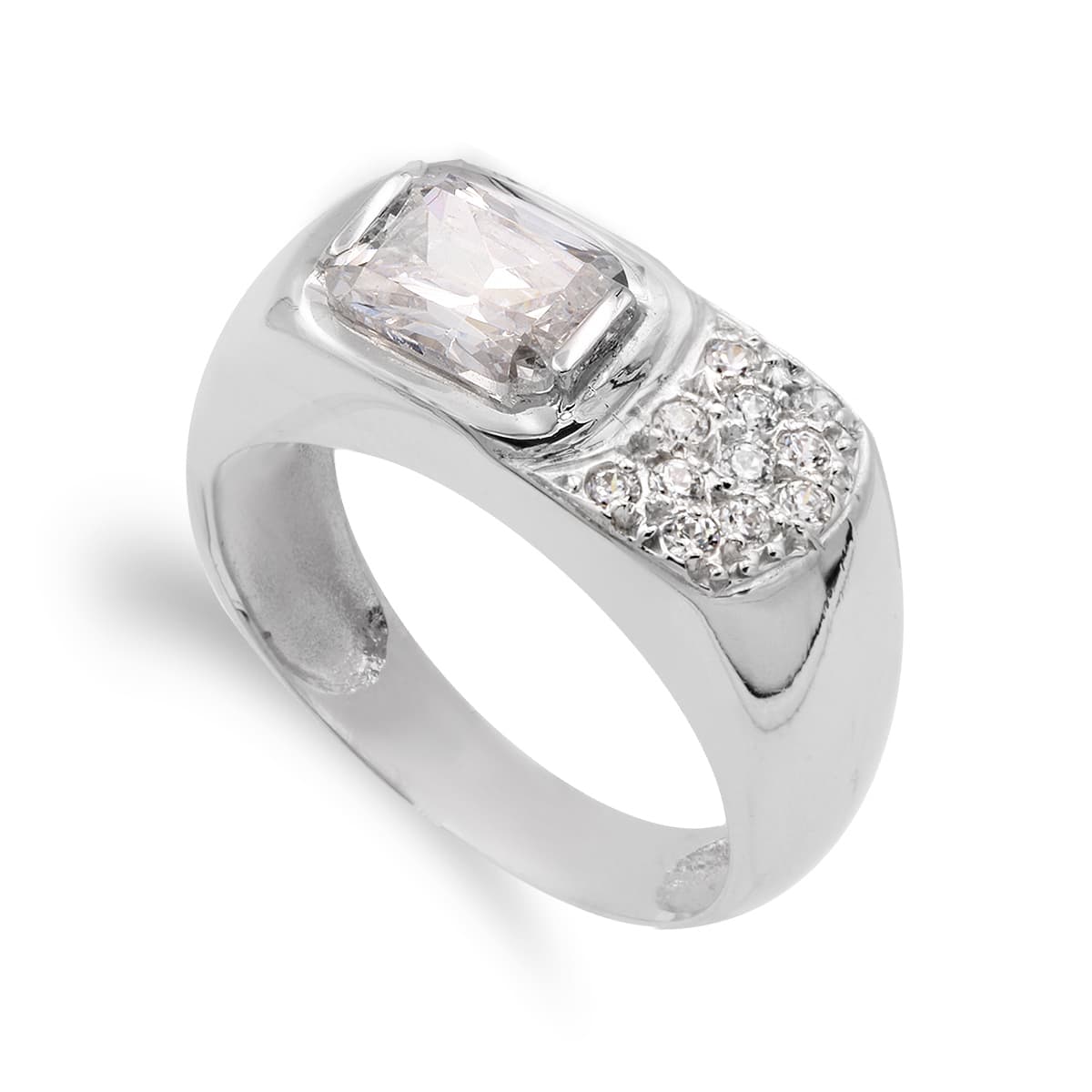 Sortija Circonita de 8 x 6 mm. Ancho: 8 mm de oro blanco 18K